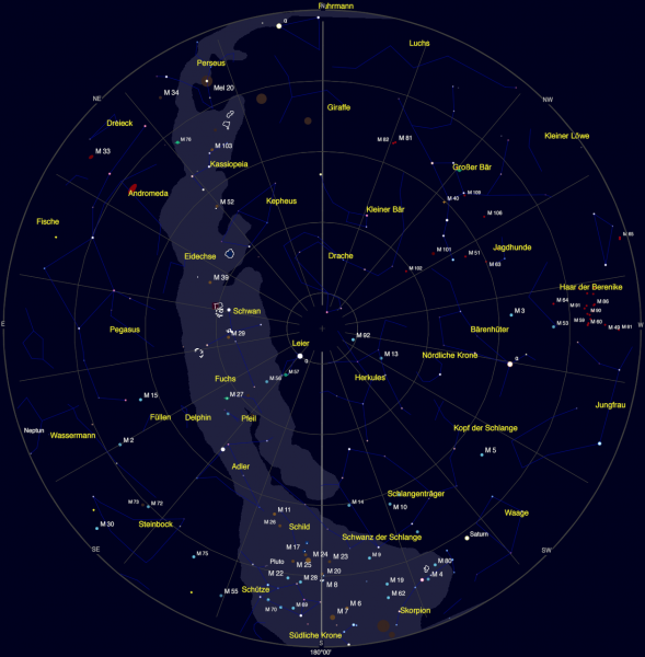 Sternenhimmel am 30. August um 21:00 MESZ (Bild: Timm Riesen, Software: Carte du Ciel)