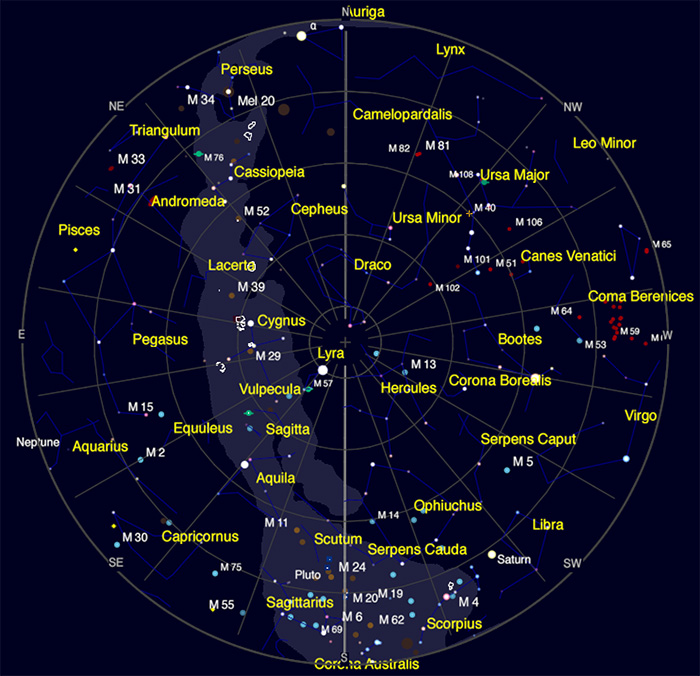 Night sky on August 15th at 22:00 CEST (21:00 on August 30th). (T.R.; Software: Skychart)