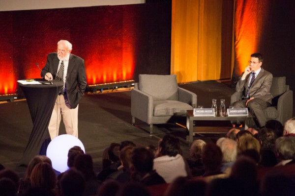 Michel Mayor und Didier Queloz an der Veranstaltung in Genf. (Bild: Universität Bern)