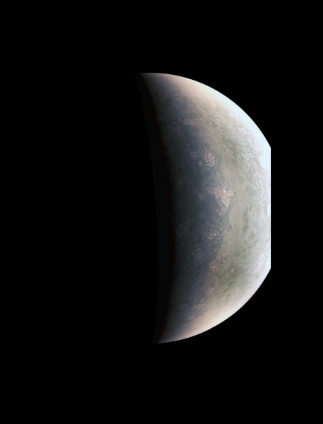 Jupiters Nordpol aufgenommen von der NASA-Sonde Juno. (Bild 