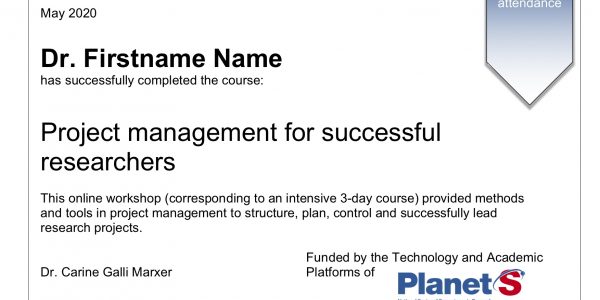 Course of Project Management (PM) for PlanetS